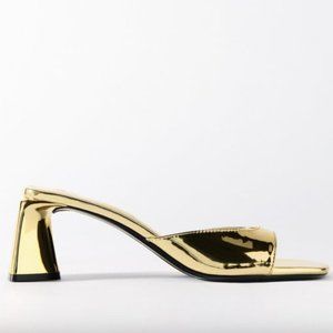 Gold Block Heel Mules